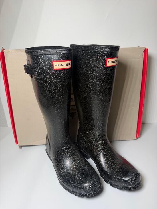 Hunter Girls Starcloud Glitter Tall Rain Boots – Black – US Girls Size 4B/5G